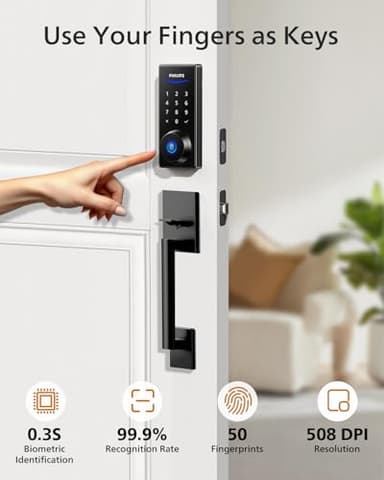 Philips Wi-Fi Smart Lock with Handle, Keyless Entry Keypad Door Lock with Handle, Front Door Deadbolt Set with WiFi Gateway, App Control, Fingerprint Unlock, PIN Code Unlock, Auto Locking - Image 5