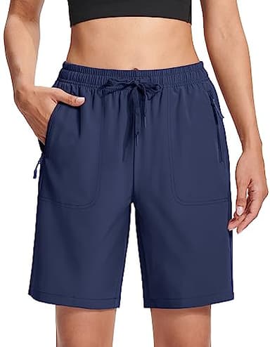 MAGCOMSEN Womens Hiking Shorts Quick Dry 8 Inch Inseam Lightweight Golf with Pockets Jogging Navy Blue 2XL - Image 1