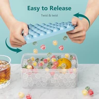 Optish 3 Pack Ice Trays for Freezer, 99 PCS Ice Cube Tray with Lid and Bin, Round Ice Cube Trays for Freezer, Circle Ice Cube Tray for Chilling Drinks - Image 3