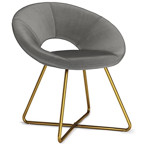 SIMPLIHOME Barrett Accent Chair - 24 inch Wide Upholstered Velvet Mid-Century Modern Accent Chair in Grey, for Living Room Seating with Curved Back, Deep Seat, and Gold Metal Base - Image 1
