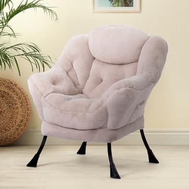 HollyHOME Lazy Chair with Foldable Ottoman, Accent Comfy Lounge Armchair and Folding Footrest Stool, Leisure Sofa Reading Chair and Footstool for Living Room, Bedroom, Dorm,Faux Fur Light Camele - Image 9