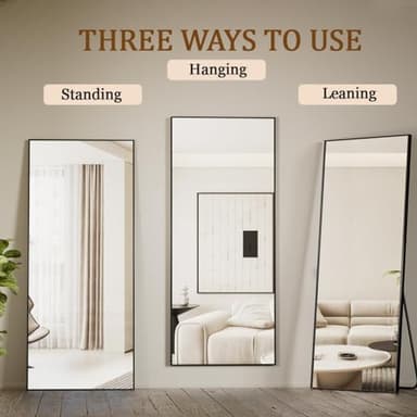 Koonmi Large Mirrors, 65"x24" Full Length Mirror with Stand, Full Body Mirror with Aluminum Alloy Frame, Hanging or Leaning Against Wall Floor Standing Mirrors for Bedroom Living Room, Black - Image 4