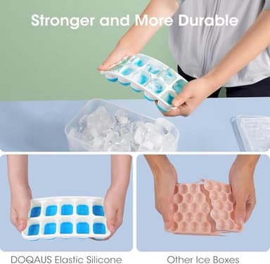 DOQAUS Ice Cube Tray with Lid and Bin, 4 Pack Silicone Plastic Ice Cubes Trays for Freezer with Box/Container, Stackable with Storage Iced Bucket Kits, Scoop, for RV, Soup, Food, Cocktail, Coffee - Image 6