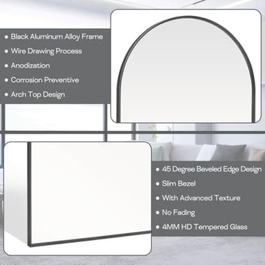 Minuover 22" x 30" Black Arched Mirror, Arch Wall Mirror, Metal Frame Black Bathroom Mirror, Arched Top Bathroom Vanity Mirror for Living Room, Bedroom, Entryway, Tempered Glass, Shatter Proof - Image 3