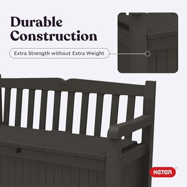 Keter Solana 70 Gallon Storage Bench Deck Box for Patio Furniture, Front Porch Decor and Outdoor Seating – Perfect to Store Garden Tools, Brown/Brown - Image 10