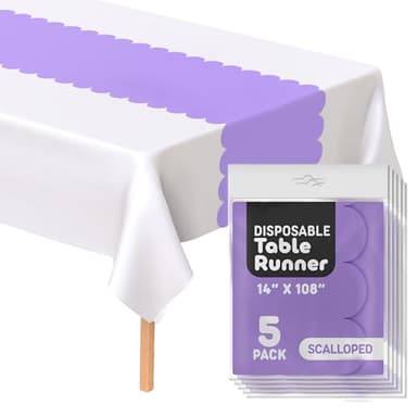 Lavender Plastic Disposable Table Runner. 5 Pack 14 x 108 inch. Scallop Table Runner Adds A Pop of Color to Your Party Table, by Swanoo - Image 9