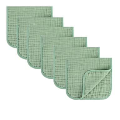 MIGIOL Baby Burp Cloth 100% Cotton Newborn Cotton Muslin Burp Cloth 10x20 inches (Green 6 Pieces) - Image 1