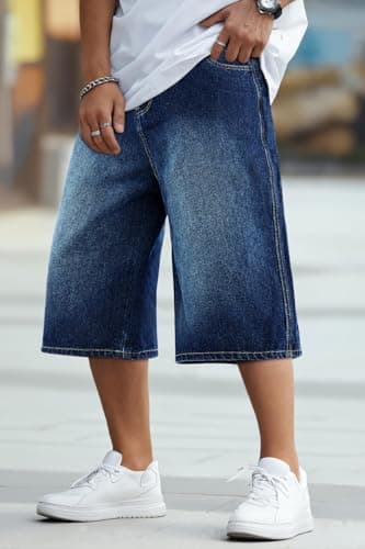 GINGTTO Mens Baggy Denim Shorts Casual Loose Fit Blue Jean Shorts Long Cut Off Hip Hop Cropped Jorts Men 30 - Image 2