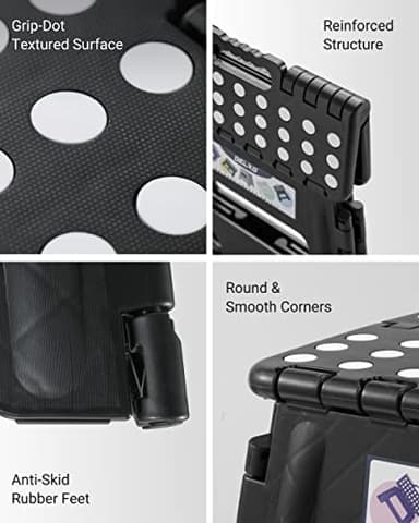 Delxo Folding Step Stool, 13 inch Non-Slip Foldable Stools Up to 300 LBS, Step Stool with Handle, Lightweight for Kitchen, Bathroom, Bedroom, Garden, Black, 1PC - Image 7