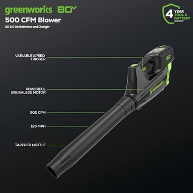 Greenworks 80V 21” Brushless (Push) Cordless Electric Lawn Mower + (500 CFM) Axial Leaf Blower + 13” String Trimmer (75+ Compatible Tools), (2) 2.0Ah Batteries and 30 Minute Rapid Charger - Image 3
