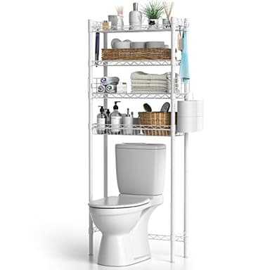 Hodonas Over The Toilet Storage, Bathroom Organizer Shelves Space Saver Over Toilet, Above Toilet Storage Rack, Over-The-Toilet Storage Shelf, White - Image 1