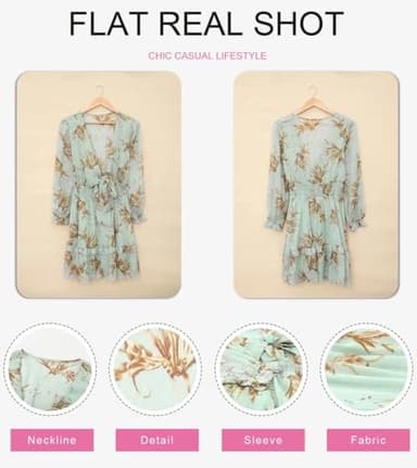 Dokotoo Womens Fall 2025 Sexy V Neck Ruffle Elegant Long Sleeve Empire Waist Tie Knot Chiffon Boho Tunic Swing A Line Flowy Mini Short Skater Dresses for Women Brunch Outfits for Women Green L - Image 4