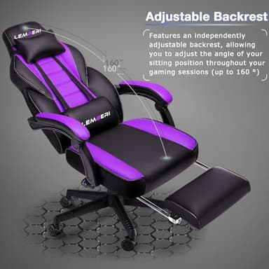 LEMBERI Gaming Chairs for Adults,Ergonomic Video Game Chairs with footrest,Big and Tall Gaming Chair 400lb Weight Capacity, Racing Style Gaming Computer Gamer Chair with Headrest and Lumbar Support - Image 4