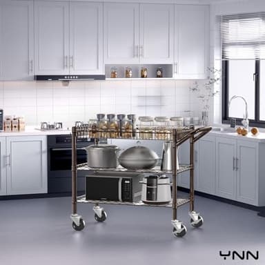 YNN Bronze Utility Rolling Cart,990Lbs 3 Tier Heavy Duty Metal Cart with Wheels & Handle NSF Wheeled Cart 31" D x 18" W x 33" H for Bedroom, Bathroom, Kitchen,Garden,Decor,Serving - Image 3