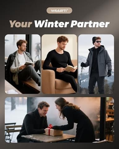 WEERTI Thermal Underwear for Men Long Johns with Fleece Lined Base Layer Men Cold Weather Top Bottom Black - Image 6
