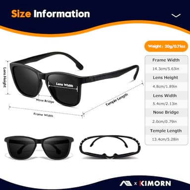kimorn Polarized Sunglasses Flexible Bendable Temples Cycling Running Golf Fishing Sun glasses (Black) - Image 3