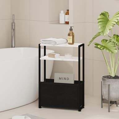 Leomonio Thin Side Table, Narrow Side Table with Fabric Basket, Narrow Table for Small Spaces, Thin Bedside Table for Living Room, Bedroom - Image 3