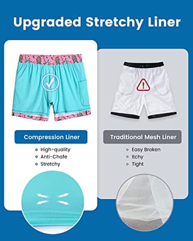 maamgic Mens Swim Trunks with Compression Liner 5" Stretch Beach Shorts Quick Dry with Zipper Pockets No-Chafing Board Shorts Pink-Palm Pineapple L - Image 3