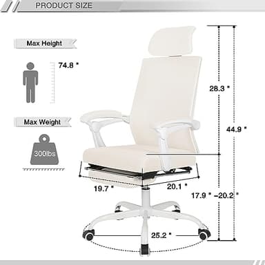 Qulomvs Mesh Ergonomic Office Chair with Footrest Home Office Desk Chair with Headrest and Backrest 90-135 Adjustable Computer Executive Desk Chair with Wheels 360 Swivel Task Chair - Image 2