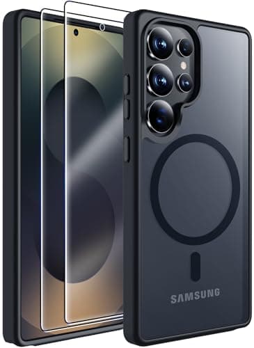 MOZOTER for Samsung Galaxy S25 Ultra Case with Magnetic,[Compatible with MagSafe][12Ft Military Dropproof][2*Screen Protector] Translucent Anti-Slip Back Slim Shockproof Case for S25 Ultra-Black - Image 1