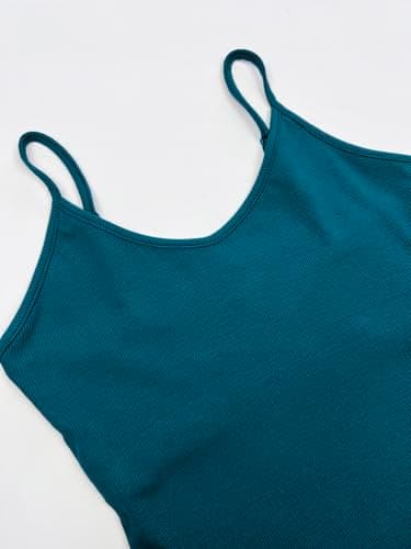 iGENJUN Tank Tops for Women 2025 Built in Shelf Bra Spaghetti Strap Adjustable Workout Yoga Basic Summer Camisole U Neck Slim Fit Ribbed Sleeveless,S,Teal - Image 3