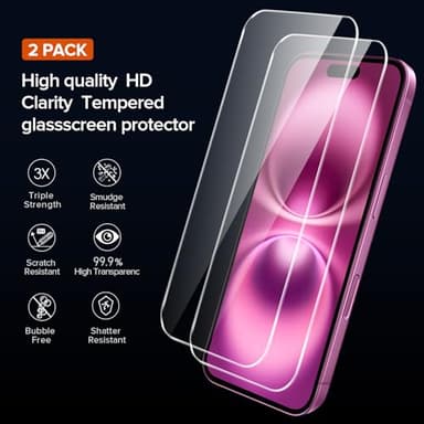 ivoler 3-in-1 Clear Case Designed for iPhone 16 6.1" 2024 with 2 Pack Tempered Glass Screen Protector Military Shockproof Protective Hard Back Slim Phone Cover- Clear - Image 3