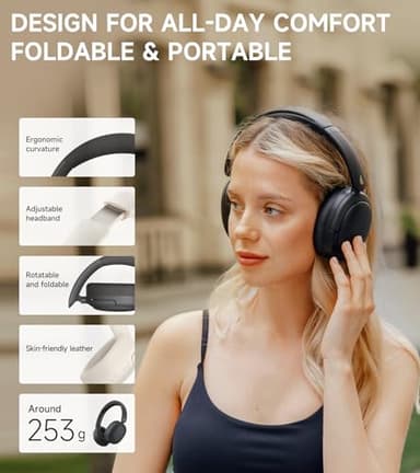 Edifier W800BT Pro Hybrid Active Noise Cancelling Headphones - Hi-Res Audio - AI Call Noise Cancellation - 45H Playtime - Fast Charging - Foldable - Wireless Over-Ear Bluetooth 5.4 Headphones - Black - Image 8