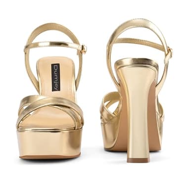 Dumjey Gold Platform Heels for Women Shiny Chunky High Heel Sandals with Ankle Strap, Open Toe Prom Pageant Party Dress Shoes - Gold 8 US - Image 7