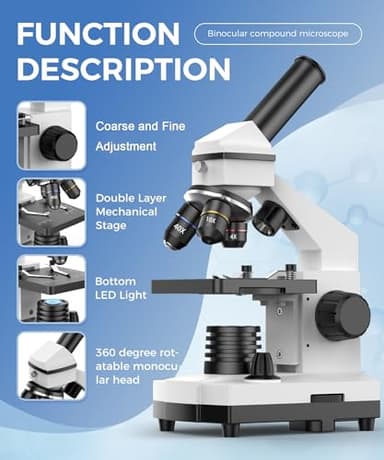 PalliPartners Compound Microscope for Adults & Kids - 100X-2000X High-Power Biological Microscope for Students, School Lab & Home Education, with Slides Set & Phone Adapter (White) - Image 4