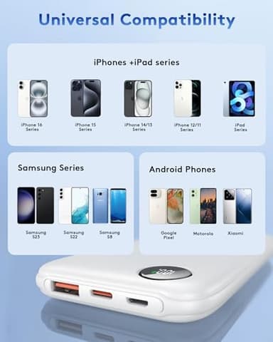 Ntaanoo Power Bank Fast Charging 22.5W, Ultra Slim Portable Charger USB C 10000mAh, Travel Powerbank for iPhone 11 12 13 14 15 16 Samsung Google Android etc, DC Lightweight Battery Pack Phone Charge - Image 6