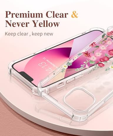GVIEWIN Designed for iPhone 13 Case 6.1 Inch, with Tempered Glass Screen Protector + Camera Lens Protector Clear Flower Soft & Flexible Slim Shockproof Floral Women Phone Cover (Alcea/Red) - Image 3