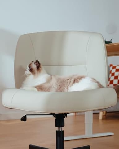 Marsail Criss Cross Chair with Wheels, Wide Mid-Back Comfy Armless Office Chair, Scratch-Resistant PVC Leather Cross Legged Desk Chair, Height Adjustable Vanity Computer Desk for Home Office - Image 7