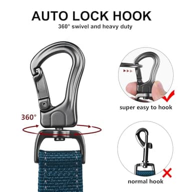 TwoEar 6FT 1IN Strong Blue Dog Leash with 2 Padded Handles, Traffic Handle Extra Control, Comfortable Soft Dual Handle, Auto Lock Hook, Reflective Walking Lead for Small Medium and Large Dogs - Image 3
