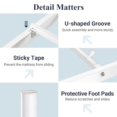 Allewie Twin Size Metal Platform Bed Frame with Victorian Vintage Headboard and Footboard/Mattress Foundation/Under Bed Storage/No Box Spring Needed/Noise-Free/Easy Assembly, White - Image 6