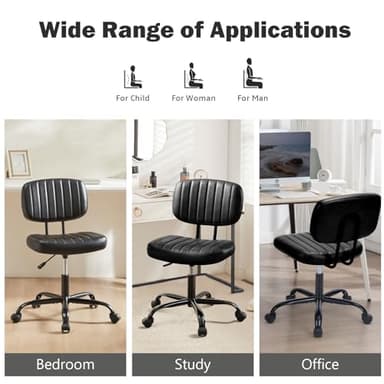 DUMOS Small Armless Home Desk Chair with Low Back Lumbar Support, Height Adjustable PU Leather Computer Task with 360° Swivel Wheels, for Small Space, Kids and Adults, Deep Black - Image 6