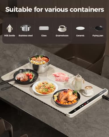 Warming Mat for Food,Food Warming Mat,Electric Warming Tray for Buffets Party and Home Daily Use,Heating Fastly in 10s,Portable Design,Timed Function for Your Family. - Image 5