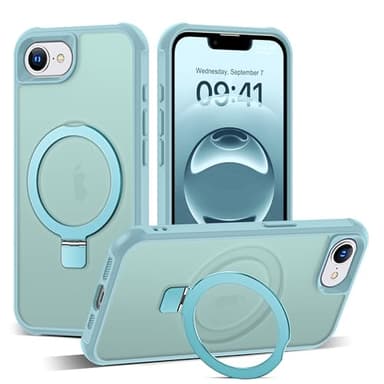 SKYLMW Compatible with iPhone 16E Case with Invisible Magnetic O-Ring Stand Military-Grade Translucent Case for iPhone 16E 6.1" 2025 [Compatible with Mag-Safe][Great Grip Feeling], Blue - Image 1