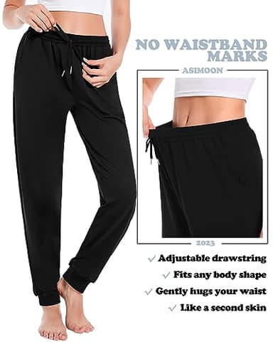 ASIMOON Womens Yoga Pants Pockets Loose Lightweight Stretch Lounge Sweatpants Comfy Drawstring Workout Jogging Pants Black - Image 3