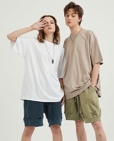 Mens Oversized T-Shirts Fashion Loose Fit Crewneck Tshirt Streetwear Heavyweight Short Sleeve Tee Shirt Gym Workout Tops(White,l) - Image 6