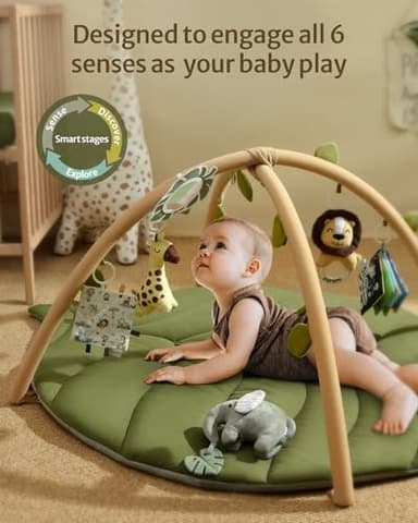 Blissful Diary Baby Play Gym & Activity Mat, Oversize Leaf Shaped Baby Play Mat w 6 Detachable Toys, Tummy Time Mat Promote Motor Skills & Sensory Development Mat, Newborn Infant Baby Essentials Gift - Image 2