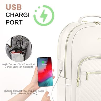 LOVEVOOK Leather Backpacks for Women,17.3 inch Leather Laptop Backpack Women Computer Backpack Laptop Bag,Stylish Quilted Travel Backpack Purse Work College Teacher Backpacks with USB Port,Off-white - Image 5