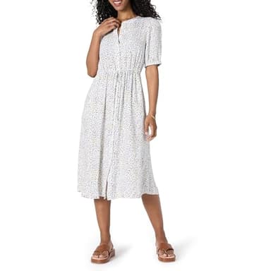 Amazon Essentials Women's Relaxed Fit Half-Sleeve Waisted Midi A-Line Dress, Off-White Confetti Print, XX-Large - Image 1