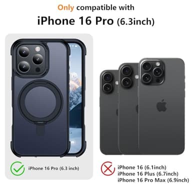 Temdan Magnetic for iPhone 16 Pro Case,[with 360°Rotatable Invisible Magnetic O-Ring Stand][Military Grade Shockproof][Compatible with MagSafe] Slim Translucent Matte Phone Case for iPhone 16 Pro 6.3" - Image 6