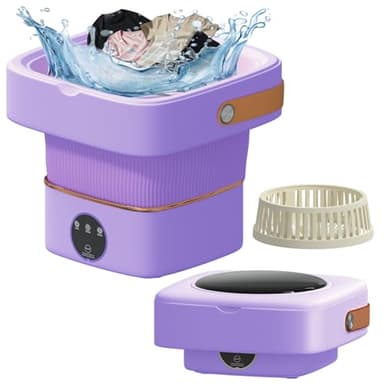 Portable Washing Machine, Foldable Mini Washer with 3 Modes, Compact Clothes Laundry Machine for Underwear, Baby Clothes, Apartments, Camping, Travel(Purple) - Image 1