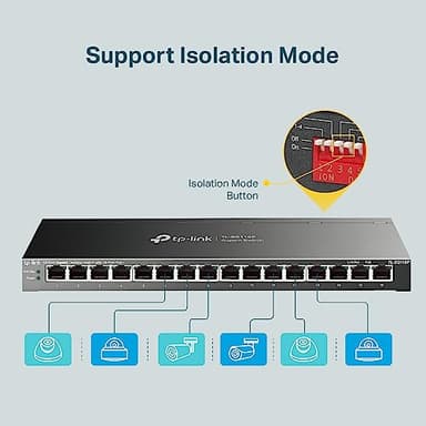 TP-Link TL-SG116P | 16 Port Gigabit PoE Switch | 16 PoE+ Ports @120W | Plug & Play | Extend, Priority & Isolation Mode | PoE Auto Recovery | Fanless | QoS & IGMP Snooping - Image 4