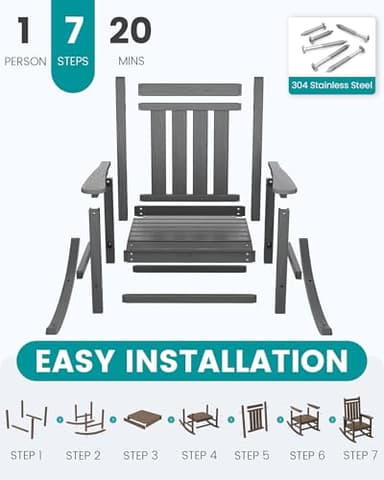 SERWALL Oversized Outdoor Rocking Chair Set of 2, HDPE Rocker for Adults, Patio Rocking Chairs for Porch, Grey - Image 7
