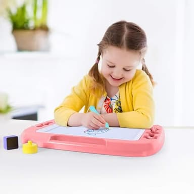 SGILE Large Magnetic Drawing Board - 4 Colors 16×13in Doodle Pad with 4 Stamps for Toddlers, Learning Toy Board Etch Sketch Gift for 36+ Month Kids Girls Boys, Light-Pink - Image 8