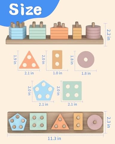 kecristv Montessori Toys for 1 2 Year Old Girl and Boy Birthday Gifts, Shape Sorter Wooden Toys for Toddlers Age 1-3 2-4, Learning Educational Sensory Stacking Toddler Puzzles - Image 6