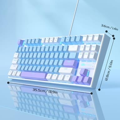 MageGee 75% Mechanical Gaming Keyboard, Blue Switch, LED Blue Backlit, 87 Keys Compact TKL Wired Keyboards for Windows Laptop PC Gamer - Blue/White - Image 9
