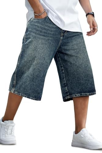 GINGTTO Mens Baggy Jean Shorts Y2k 90s Denim Shorts for Men Long Jorts Men Plus Size Washed Blue 40 - Image 1